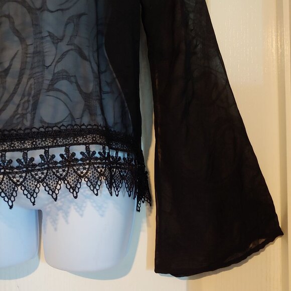 Mona B Smoky Black Sheer Witchy Whimsygoth Grunge Rocker Metal Top Lace L - Picture 5 of 16